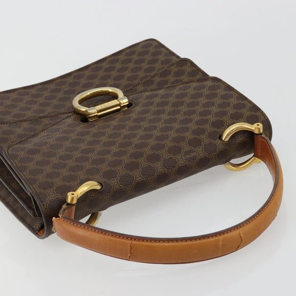 CELINE Macadam Canvas Hand Bag PVC Leather Brown Gold Auth 182108