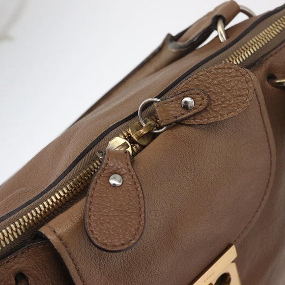 Chloe Elsie Hand Bag Leather Beige Gold Auth 182109
