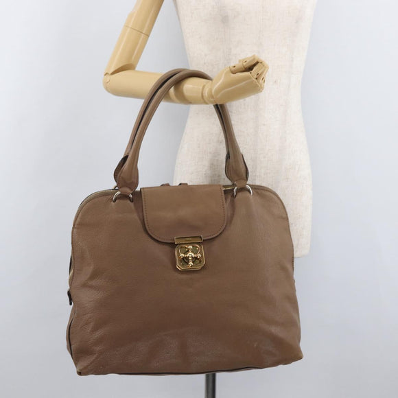 Chloe Elsie Hand Bag Leather Beige Gold Auth 182109