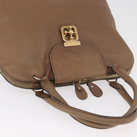 Chloe Elsie Hand Bag Leather Beige Gold Auth 182109