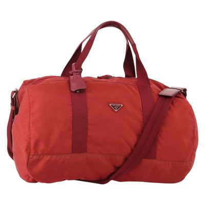 PRADA Boston Bag Nylon 2way Red Silver Auth 182110