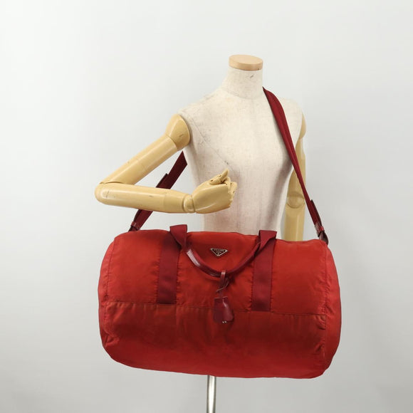 PRADA Boston Bag Nylon 2way Red Silver Auth 182110