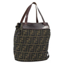 FENDI Zucca Canvas Hand Bag Black Brown Auth 182111-1