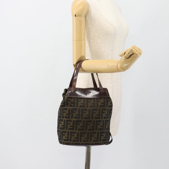 FENDI Zucca Canvas Hand Bag Black Brown Auth 182111