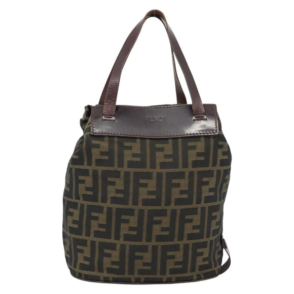 FENDI Zucca Canvas Hand Bag Black Brown Auth 182111