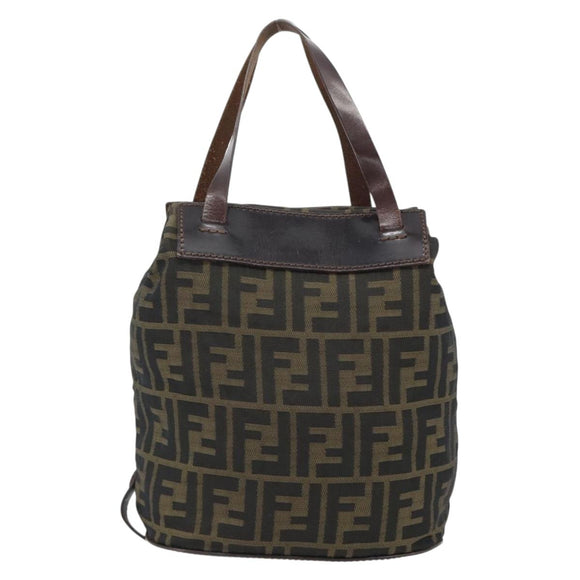 FENDI Zucca Canvas Hand Bag Black Brown Auth 182111