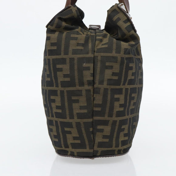 FENDI Zucca Canvas Hand Bag Black Brown Auth 182111
