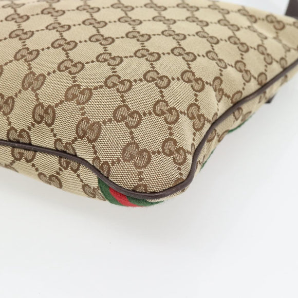 GUCCI GG Canvas Web Sherry Line Shoulder Bag Beige Gold Red 144388 Auth 182113A