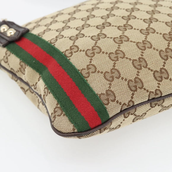 GUCCI GG Canvas Web Sherry Line Shoulder Bag Beige Gold Red 144388 Auth 182113A