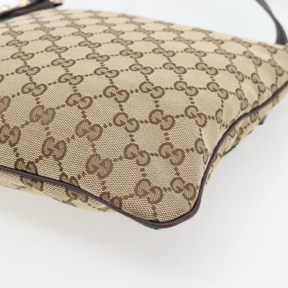 GUCCI GG Canvas Web Sherry Line Shoulder Bag Beige Gold Red 144388 Auth 182113A