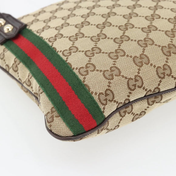 GUCCI GG Canvas Web Sherry Line Shoulder Bag Beige Gold Red 144388 Auth 182113A