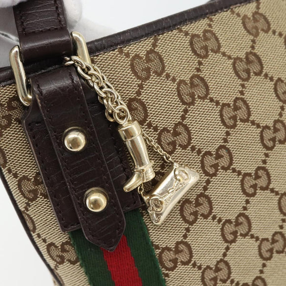 GUCCI GG Canvas Web Sherry Line Shoulder Bag Beige Gold Red 144388 Auth 182113A