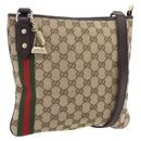 GUCCI GG Canvas Web Sherry Line Shoulder Bag Beige Gold Red 144388 Auth 182113A-1