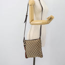 GUCCI GG Canvas Web Sherry Line Shoulder Bag Beige Gold Red 144388 Auth 182113A-23