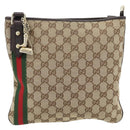 GUCCI GG Canvas Web Sherry Line Shoulder Bag Beige Gold Red 144388 Auth 182113A-13