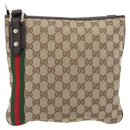 GUCCI GG Canvas Web Sherry Line Shoulder Bag Beige Gold Red 144388 Auth 182113A-2