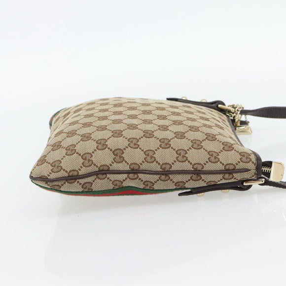 GUCCI GG Canvas Web Sherry Line Shoulder Bag Beige Gold Red 144388 Auth 182113A