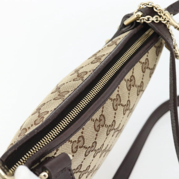 GUCCI GG Canvas Web Sherry Line Shoulder Bag Beige Gold Red 144388 Auth 182113A