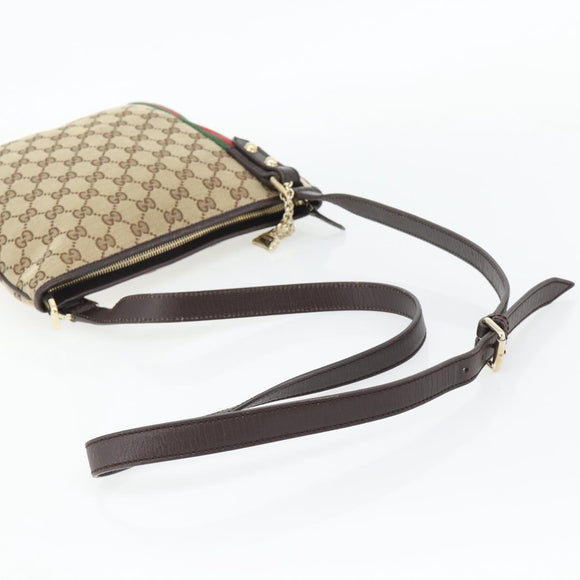 GUCCI GG Canvas Web Sherry Line Shoulder Bag Beige Gold Red 144388 Auth 182113A