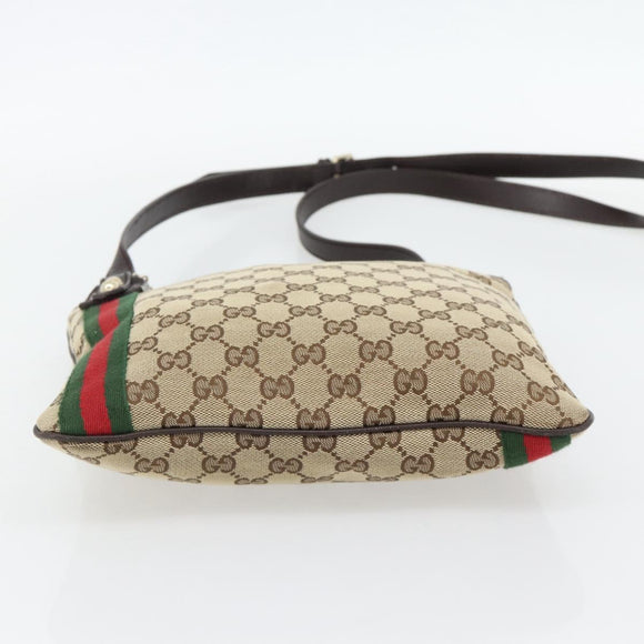 GUCCI GG Canvas Web Sherry Line Shoulder Bag Beige Gold Red 144388 Auth 182113A