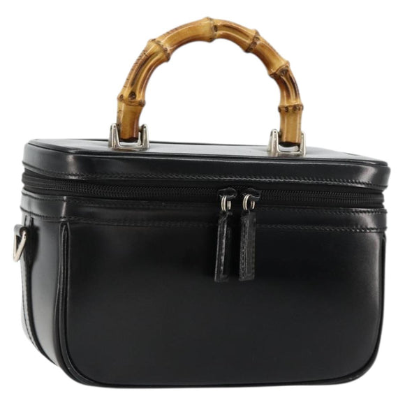 GUCCI Bamboo Vanity Hand Bag Leather Black Silver 013 2122 2490 Auth 182121