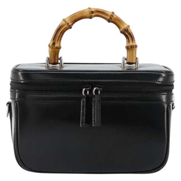 GUCCI Bamboo Vanity Hand Bag Leather Black Silver 013 2122 2490 Auth 182121