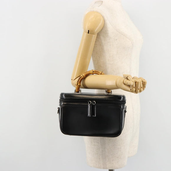 GUCCI Bamboo Vanity Hand Bag Leather Black Silver 013 2122 2490 Auth 182121
