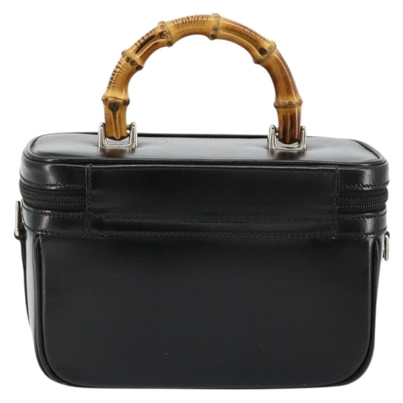 GUCCI Bamboo Vanity Hand Bag Leather Black Silver 013 2122 2490 Auth 182121