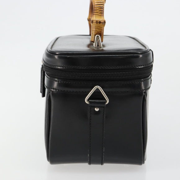 GUCCI Bamboo Vanity Hand Bag Leather Black Silver 013 2122 2490 Auth 182121