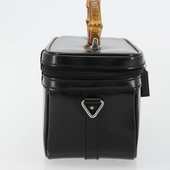 GUCCI Bamboo Vanity Hand Bag Leather Black Silver 013 2122 2490 Auth 182121