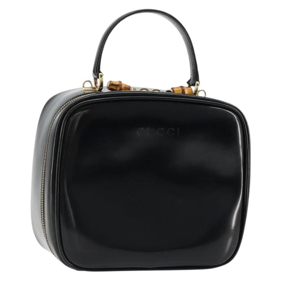 GUCCI Bamboo Vanity Handtas Lakleer Zwart Goud Auth 182122