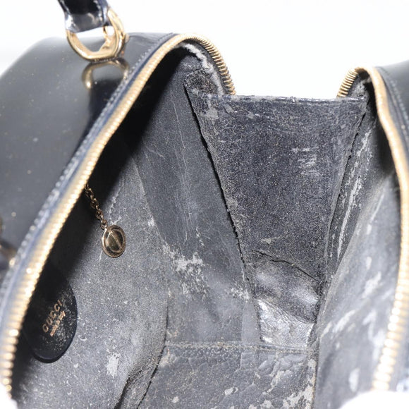 GUCCI Bamboo Vanity Handtas Lakleer Zwart Goud Auth 182122