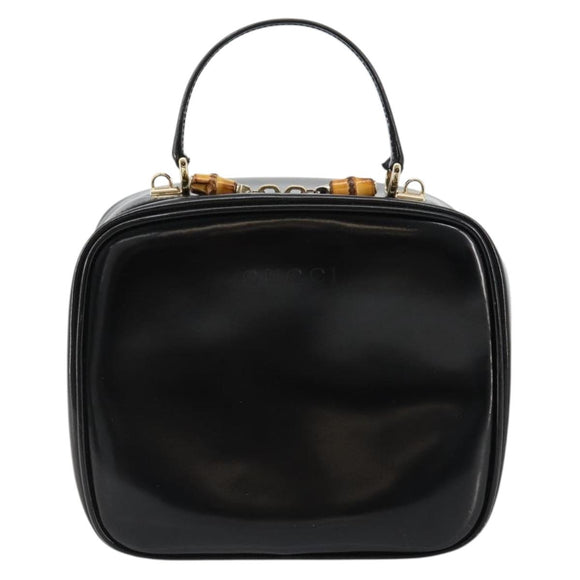 GUCCI Bamboo Vanity Handtas Lakleer Zwart Goud Auth 182122