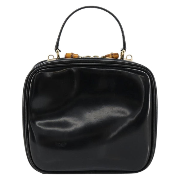 GUCCI Bamboo Vanity Handtas Lakleer Zwart Goud Auth 182122