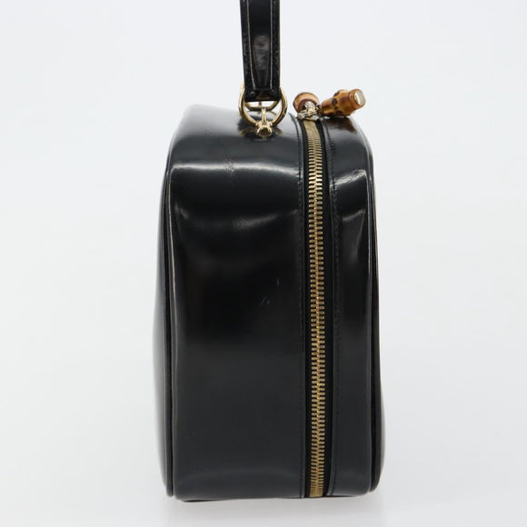 GUCCI Bamboo Vanity Handtas Lakleer Zwart Goud Auth 182122