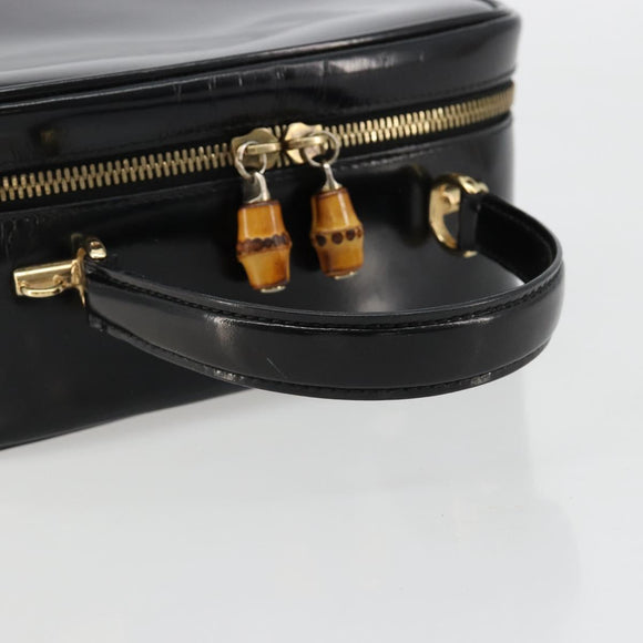 GUCCI Bamboo Vanity Handtas Lakleer Zwart Goud Auth 182122