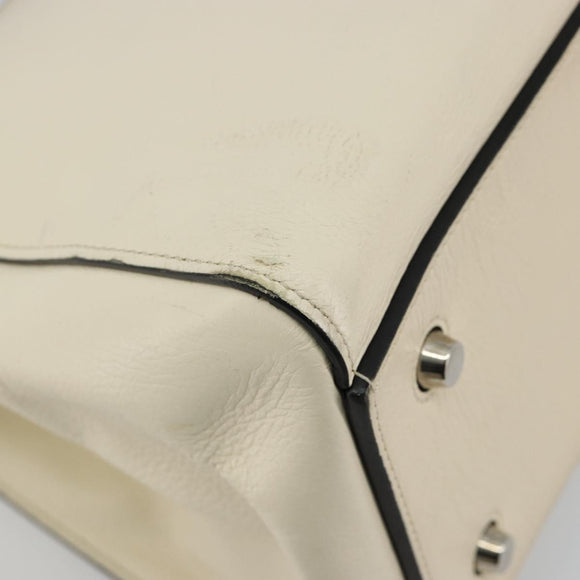 CELINE Handtasche Leder Weiß Silber Auth
