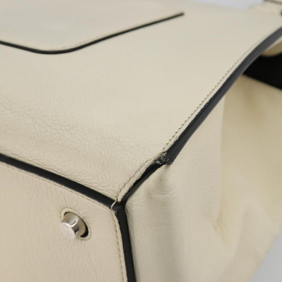 CELINE Handtasche Leder Weiß Silber Auth