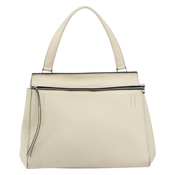 CELINE Handtasche Leder Weiß Silber Auth