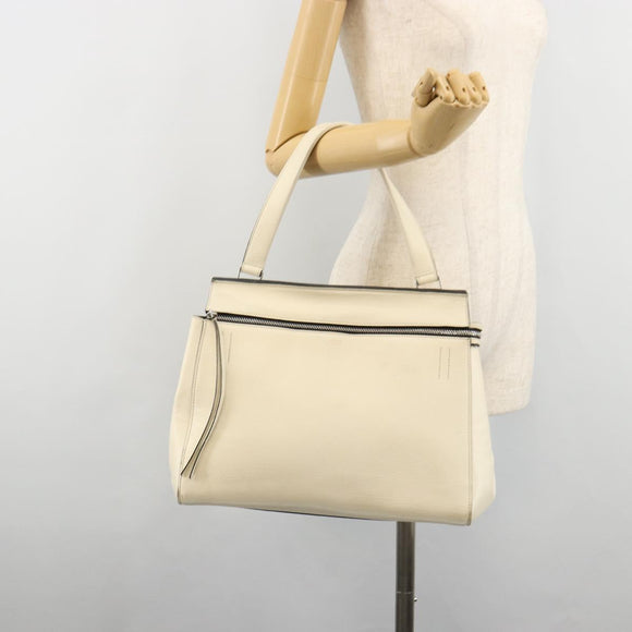 CELINE Handtasche Leder Weiß Silber Auth