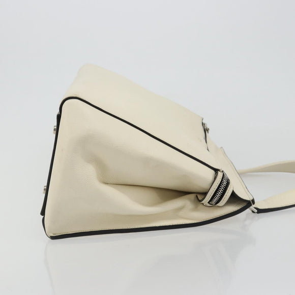 CELINE Handtasche Leder Weiß Silber Auth
