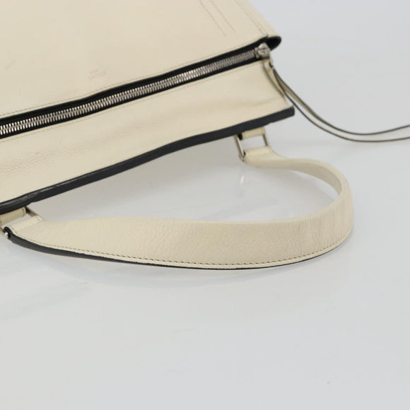 CELINE Handtasche Leder Weiß Silber Auth