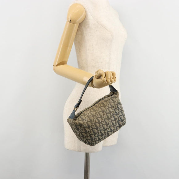 Christian Dior Trotter Canvas Hand Bag Navy Gold Auth 182127