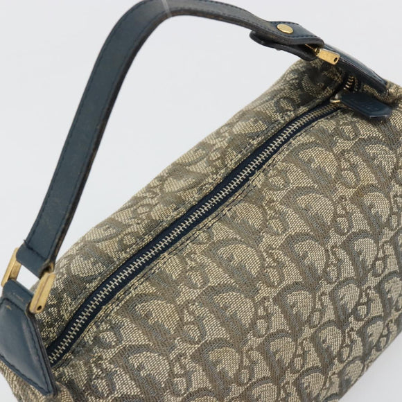 Christian Dior Trotter Canvas Hand Bag Navy Gold Auth 182127