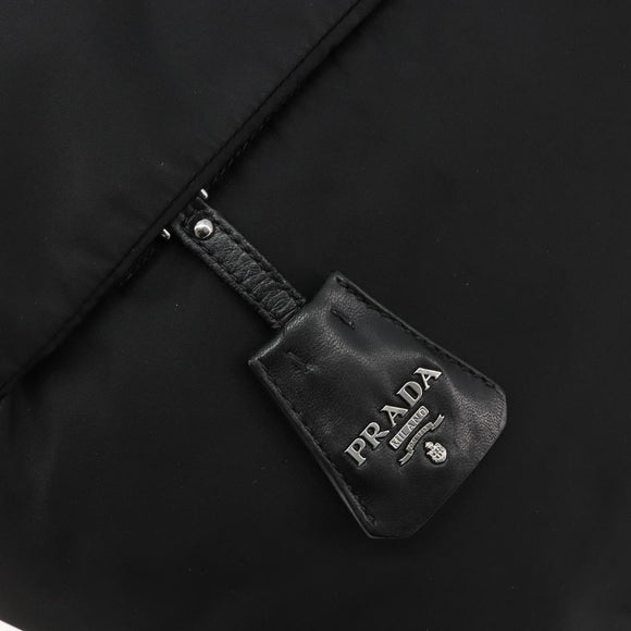 PRADA Omkeerbare Handtas Nylon Zwart Zilver Auth 182129A