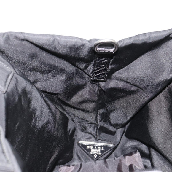 PRADA Omkeerbare Handtas Nylon Zwart Zilver Auth 182129A