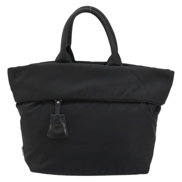 PRADA Omkeerbare Handtas Nylon Zwart Zilver Auth 182129A