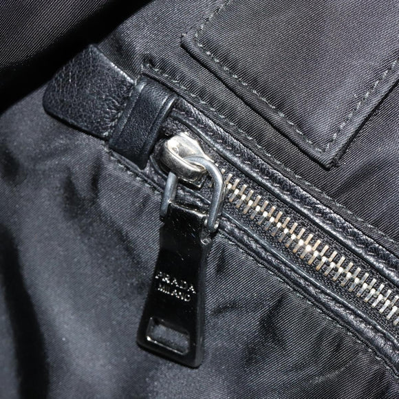 PRADA Omkeerbare Handtas Nylon Zwart Zilver Auth 182129A