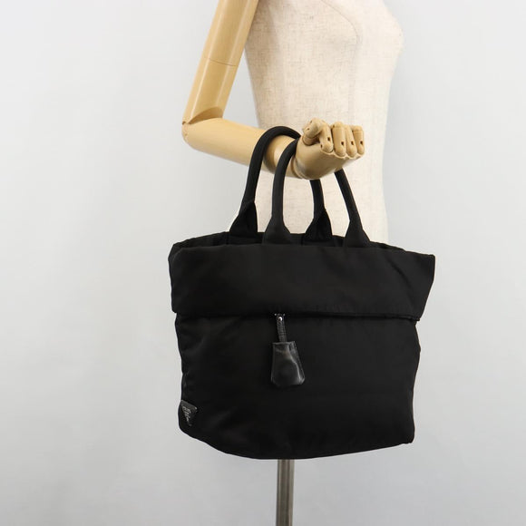 PRADA Omkeerbare Handtas Nylon Zwart Zilver Auth 182129A
