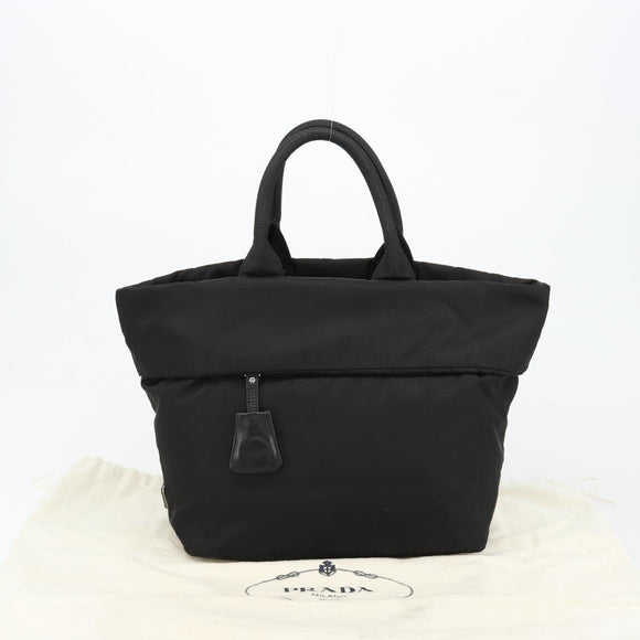 PRADA Omkeerbare Handtas Nylon Zwart Zilver Auth 182129A